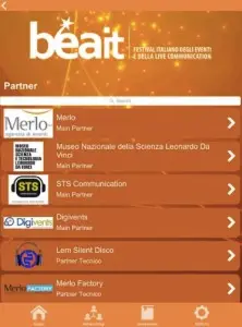Sezione Partner dell’app di Digivents per BEA