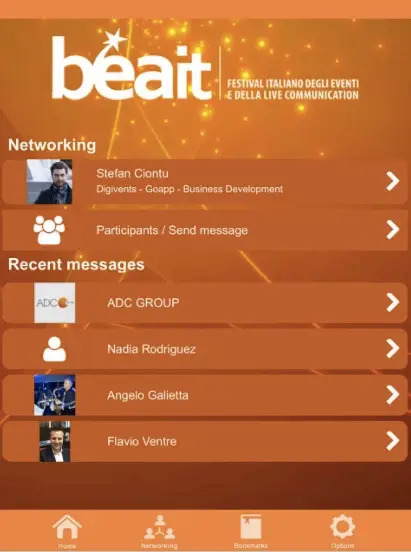 Schermata della sezione Networking dell’app di Digivents