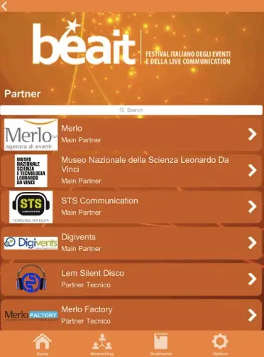 Sezione Partner dell’app di Digivents per BEA 