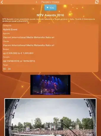 Pagina di votazione per la campagna MTV Awards 2016  