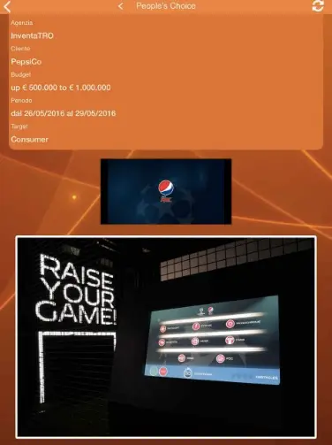 Pagina di votazione per la campagna Pepsi Max Volley360 - Finale Uefa Champions League 
